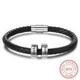 Men's Braided Leather and 925 Sterling Silver Personalized Custom Beads